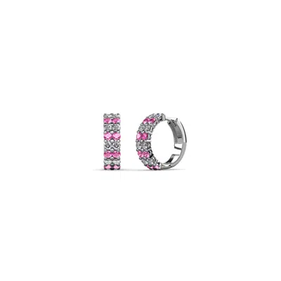 Pre-owned Trijewels Petite Pink Sapphire And Diamond 5/8 Ctw Womens Hoop Earrings 14k Gold Jp:71314