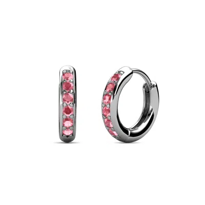 Pre-owned Trijewels Petite Pink Tourmaline Huggies Womens Hoop Earrings 0.19 Ctw 14k Gold Jp:36594