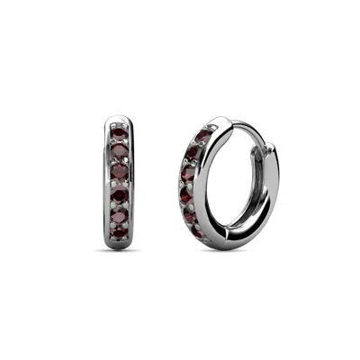 Pre-owned Trijewels Petite Red Garnet Huggies Womens Hoop Earrings 1/4 Ctw 14k Gold Jp:9911