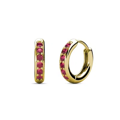 Pre-owned Trijewels Petite Ruby Huggies Womens Hoop Earrings 0.30 Ctw 14k Gold Jp:9887 In Red