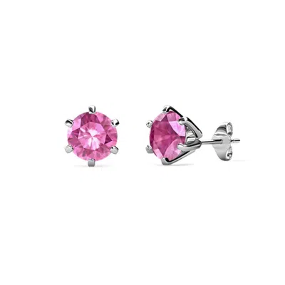 Pre-owned Trijewels Pink Sapphire 4mm Martini Solitaire Earrings 0.53 Ctw In 14k Gold Jp:66377