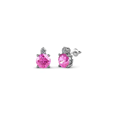Pre-owned Trijewels Pink Sapphire & Diamond 2 Stone Stud Earrings 0.60 Ctw In 14k Gold Jp:68982