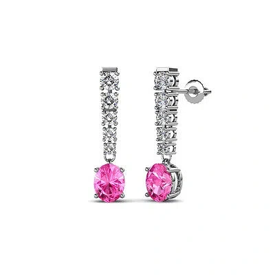 Pre-owned Trijewels Pink Sapphire And Diamond Dangling Earrings 1.34 Ctw In 14k Gold Jp:69060