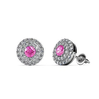 Pre-owned Trijewels Pink Sapphire And Diamond Halo Stud Earrings 0.85 Ctw 14k White Gold Jp:84583