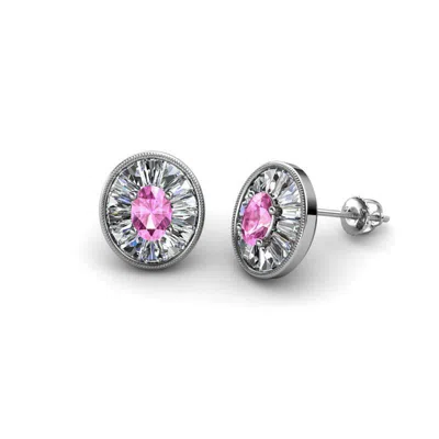 Pre-owned Trijewels Pink Sapphire Diamond 1 1/8 Ctw Halo Stud Earrings 14k Gold Jp:239201
