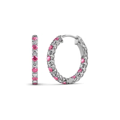 Pre-owned Trijewels Pink Tourmaline And Diamond Inside-out Hoop Earrings 0.75 Ctw 14k Gold Jp:137893
