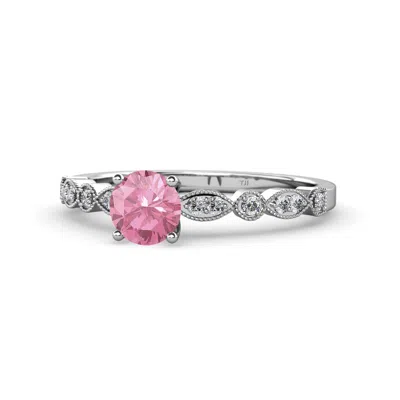 Pre-owned Trijewels Pink Tourmaline And Diamond Solitaire Plus Engagement Ring In 14k Gold Jp:58427