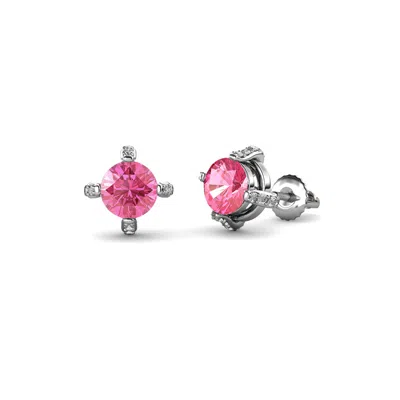 Pre-owned Trijewels Pink Tourmaline And Diamond Womens Stud Earrings 0.98 Ctw 14k Gold Jp:85056