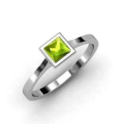 Pre-owned Trijewels Princess Floating Peridot Women Solitaire Ring 14k Gold Jp:75581 In Yellow-green