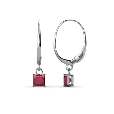 Pre-owned Trijewels Princess Ruby 0.54 Ctw Womens Solitaire Drop Dangle Earrings 14k Gold Jp:66733 In Red