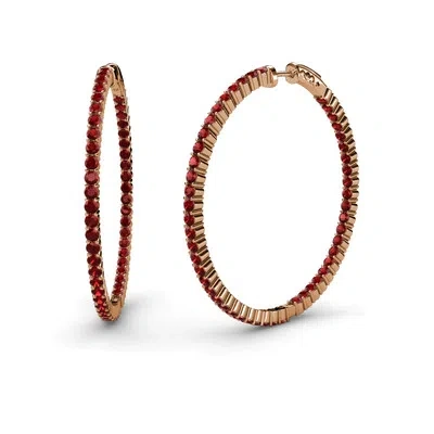 Pre-owned Trijewels Red Garnet 2 5/8ctw Common Prong Inside-out Hoop Earrings 14k Rose Gold Jp:37600