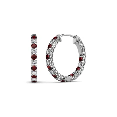 Pre-owned Trijewels Red Garnet & Diamond Inside-out Womens Hoop Earrings 0.95 Ctw 14k Gold Jp:137911