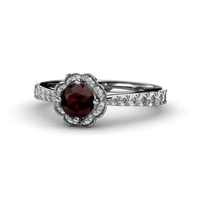 Pre-owned Trijewels Red Garnet & Diamond (si2-i1, G-h) Floral Halo Engagement Ring 1.67cttw 14k Gold