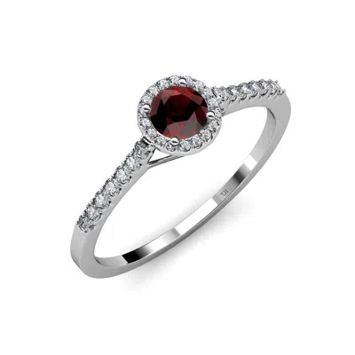 Pre-owned Trijewels Red Garnet And Diamond Women Halo Engagement Ring 1.00 Ct Tw 14k Gold Jp:67767