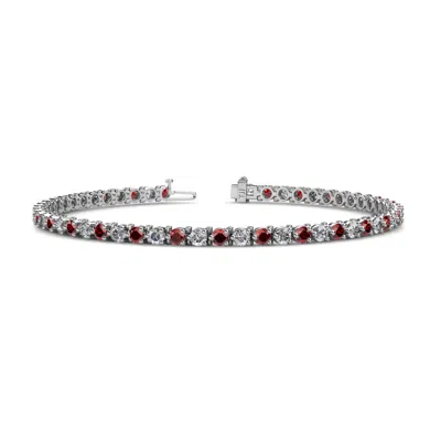 Pre-owned Trijewels Red Garnet & Diamond Womens Eternity Tennis Bracelet 4.01 Ctw 14k Gold Jp:124199