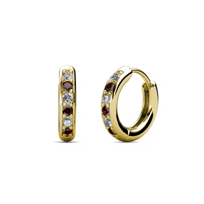 Pre-owned Trijewels Red Garnet And Diamond Womens Hoop Earrings 1/3 Ctw 14k Gold Jp:10473