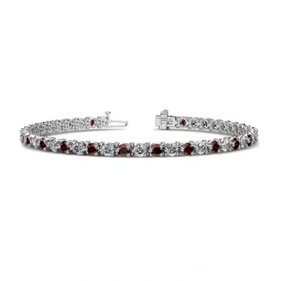 Pre-owned Trijewels Red Garnet Diamond Eternity Tennis Bracelet 5.65 Ctw 14k White Gold Jp:124823