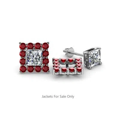 Pre-owned Trijewels Red Garnet Halo Jacket For Stud Earrings 0.88 Ctw In 14k Gold Jp:39449 In Reddish-orange