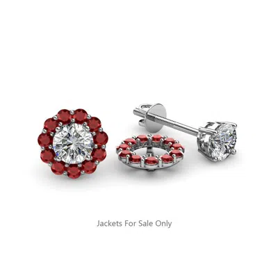 Pre-owned Trijewels Red Garnet Halo Jacket For Stud Earrings 5/8 Ctw In 14k Gold Jp:56573