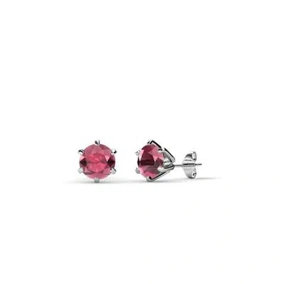 Pre-owned Trijewels Rhodolite Garnet 4mm Martini Solitaire Earrings 0.63 Ctw 14k Gold Jp:66362 In Red-violet