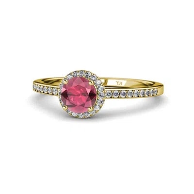 Pre-owned Trijewels Rhodolite Garnet & Diamond Halo Engagement Ring 1.45 Ct Tw In 14k Gold Jp:115153