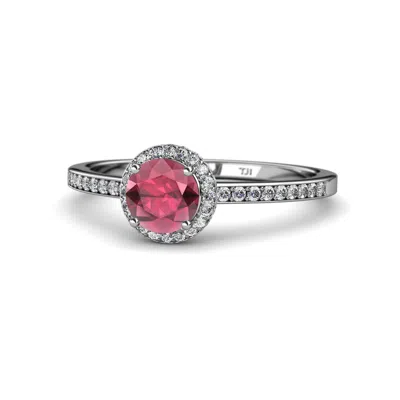 Pre-owned Trijewels Rhodolite Garnet & Diamond Halo Engagement Ring 1.45 Cttw In 14k Gold Jp:115132