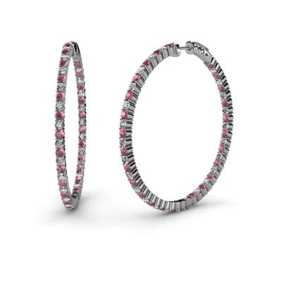 Pre-owned Trijewels Rhodolite Garnet And Diamond Hoop Earrings 3.34 Ctw In 14k Gold Jp:37541 In G-h