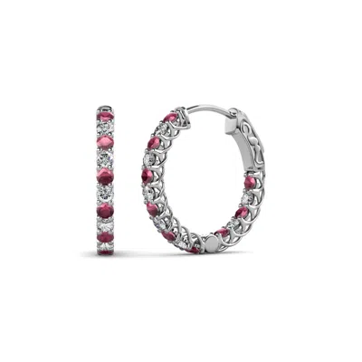 Pre-owned Trijewels Rhodolite Garnet & Diamond Inside-out Hoop Earrings 0.95 Ctw 14k Gold Jp:137914 In H-i