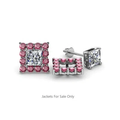 Pre-owned Trijewels Rhodolite Garnet Halo Jacket For Stud Earrings 0.88 Ctw 14k Gold Jp:39452 In Red-violet