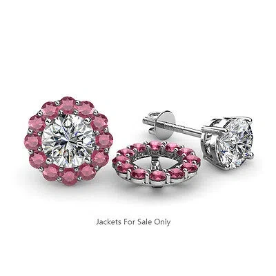 Pre-owned Trijewels Rhodolite Garnet Halo Jacket For Stud Earrings 0.88 Ctw 14k Gold Jp:64955 In Red - Violet