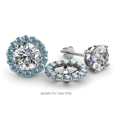 Pre-owned Trijewels Round Aquamarine Women Halo Jacket For Stud Earrings 14k Gold Jp:9206 In Green