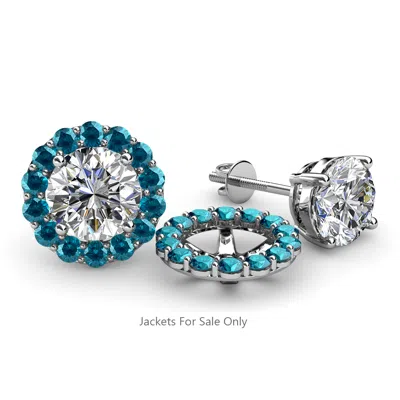 Pre-owned Trijewels Round Blue Diamond Women Halo Jacket For Stud Earrings 14k Gold Jp:35012