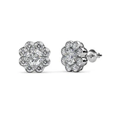 Pre-owned Trijewels Round Diamond Floral Womens Halo Stud Earrings 2.50 Ctw 14k Gold Jp:69189 In G - H