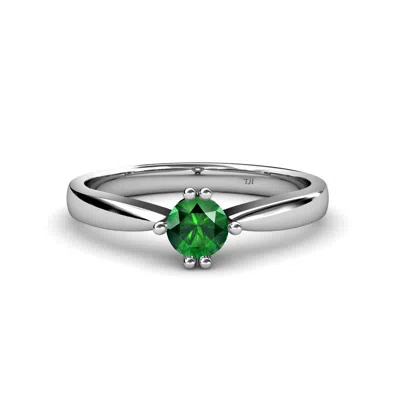 Pre-owned Trijewels Round Emerald Six Prong Women Solitaire Engagement Ring 14k Gold Jp:79870 In Green
