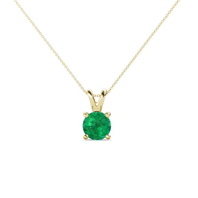 Pre-owned Trijewels Round Emerald Solitaire Necklace 0.40 Ct 14k Gold With 16 " Chain Jp:170361 In Green