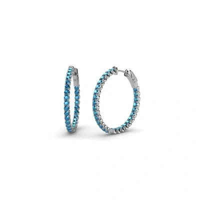 Pre-owned Trijewels Round London Blue Topaz Inside-out Women Hoop Earrings 14k Gold Jp:36862