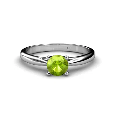 Pre-owned Trijewels Round Peridot Women Solitaire Ring 14k Gold Jp:79526 In Green