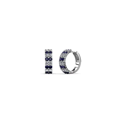 Pre-owned Trijewels Round Petite Blue Sapphire And Diamond Hoop Earrings 5/8 Ctw 14k Gold Jp:71308 In H-i