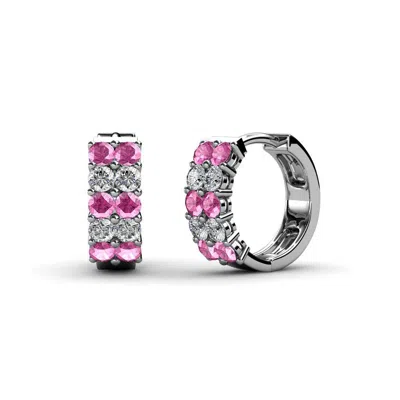 Pre-owned Trijewels Round Petite Pink Sapphire And Diamond 0.62 Ctw Hoop Earrings 14k Gold Jp:69957