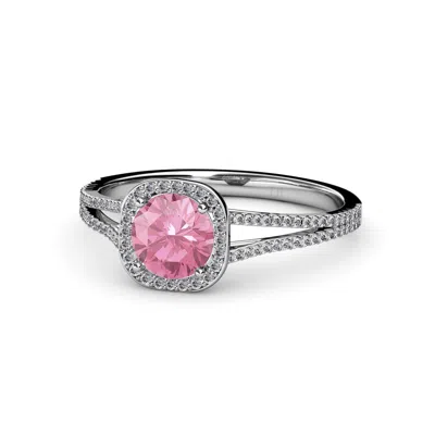 Pre-owned Trijewels Round Pink Tourmaline Diamond Women Halo Engagement Ring 14k Gold Jp:56889