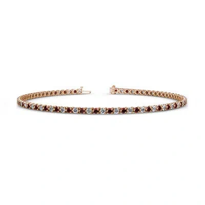 Pre-owned Trijewels Round Red Garnet Diamond 2.00 Ctw 3-prong Tennis Bracelet 14k Red Gold Jp:123949