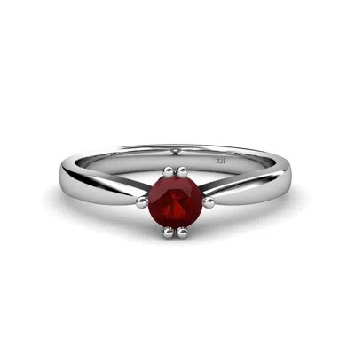 Pre-owned Trijewels Round Red Garnet Six Prong Women Solitaire Engagement Ring 14k Gold Jp:79864 In Reddish-orange