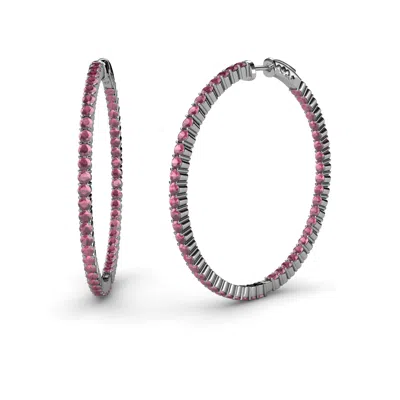 Pre-owned Trijewels Round Rhodolite Garnet 2 5/8 Ctw Inside-out Hoop Earrings 14k Gold Jp:37601 In Red-violet
