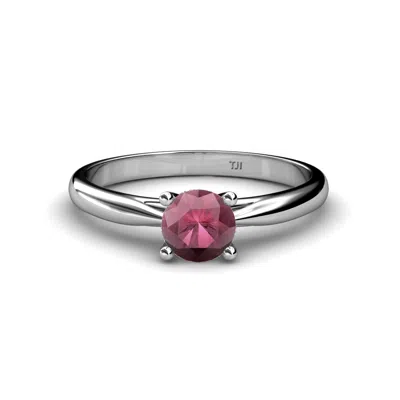 Pre-owned Trijewels Round Rhodolite Garnet Women Solitaire Engagement Ring 14k Gold Jp:79532 In Red-violet