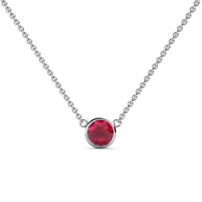 Pre-owned Trijewels Round Ruby Womens Solitaire Pendant Necklace 1/2 Ct 14k Gold Jp:152534 In Red