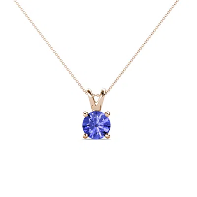 Pre-owned Trijewels Round Tanzanite Solitaire Necklace 0.48 Ct 14k Gold With 16 " Chain Jp:170328 In Purple