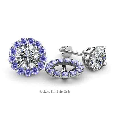 Pre-owned Trijewels Round Tanzanite Women Halo Jacket For Stud Earrings 14k Gold Jp:35173 In Purple