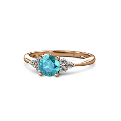 Pre-owned Trijewels Round Topaz Diamond Cluster Women Engagement Ring 14k Rose Gold Jp:113717 In Blue