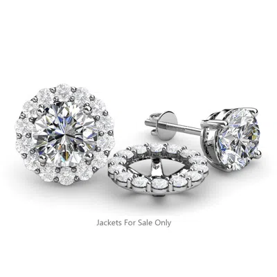 Pre-owned Trijewels Round White Sapphire Women Halo Jacket For Stud Earrings 14k Gold Jp:9216