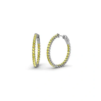 Pre-owned Trijewels Round Yellow Sapphire Inside-out Women Hoop Earrings 14k Gold Jp:36853
